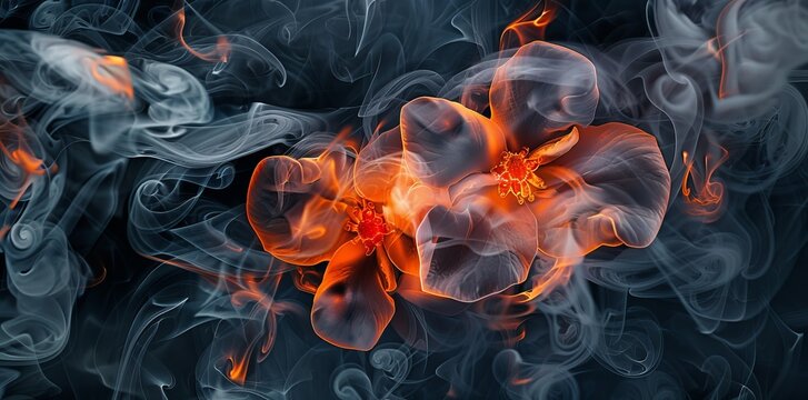 Wallpaper with ethereal transformation flowers in black on a dynamic fantasy background