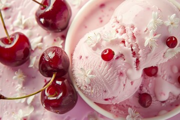 Cherry dipped in chocolate on the top of ice cream