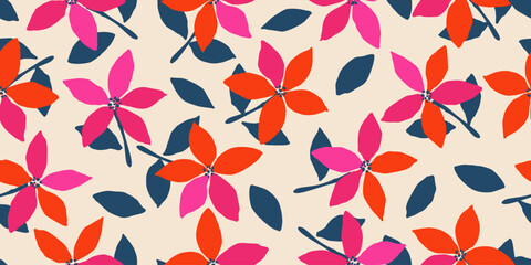 Hand drawn cute flowers, seamless patterns with floral for fabric, textiles, clothing, wall art, wallpaper, cover, banner, poster, interior decor, natural backgrounds.