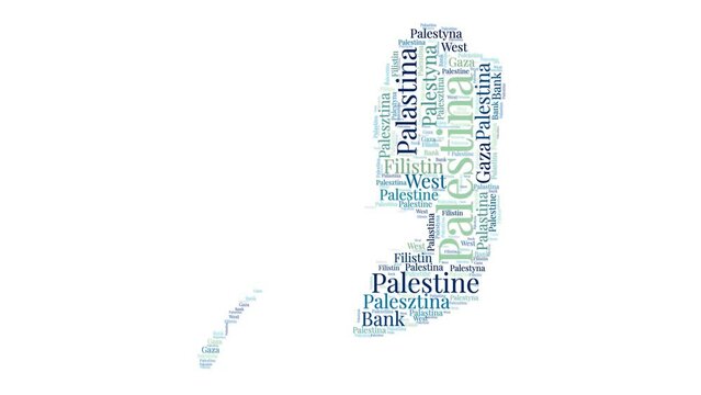 Palestine shape words animation. Palestine boundary filled with country names animated. Country opening, intro, presentation video.