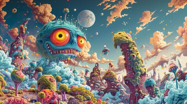Whimsical World: Colorful Lowbrow Pop Surrealism Illustration