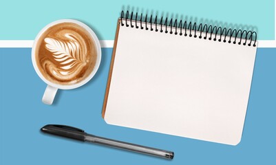 infographics with notebook and coffee cup on the desk