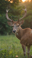 Fototapeta premium a deer that is standing in the grass with its antlers