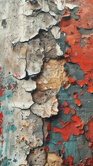 Fototapeta premium Grungy, cracked concrete wall with peeling paint and graffiti.