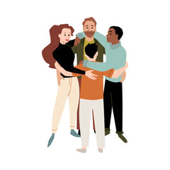 Fototapeta premium Characters in group hugs, expressing family bonds and community support.