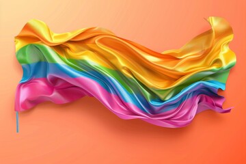 Naklejka premium Flowing rainbow fabric on an orange background symbolizing LGBTQ pride and fluidity in a vibrant and dynamic digital illustration
