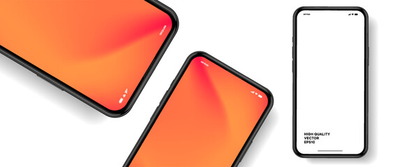 Realistic smartphone mockup. Mobile phone vector with isolated on white background. Device front view. 3D mobile phone with shadow. Realistic, high quality smart phone mockup for ui ux presentation.