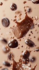 Chocolate Milk Splash With Droplets. Generative AI