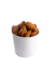 Fried chicken wings and legs in a bucket. transparent