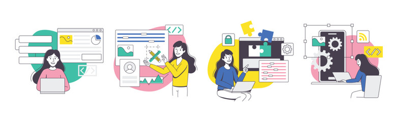 App Dev Professional Developing Software Application for Mobile Device Vector Set