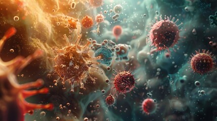 Viruses, bacteria, microorganisms, parasites, detailed image.