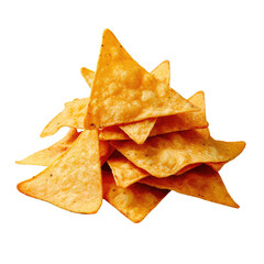 A pile of crispy, crunchy, delicious nachos isolated on transparent background