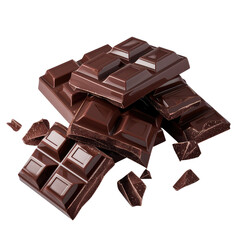 Close-up of a stack of dark chocolate bars isolated on transparent background