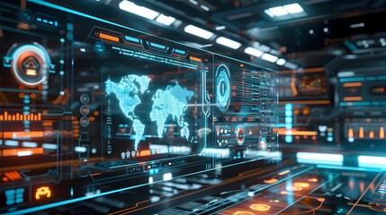 Fototapeta premium Futuristic Holographic Data Interface in Advanced High-Tech Environment