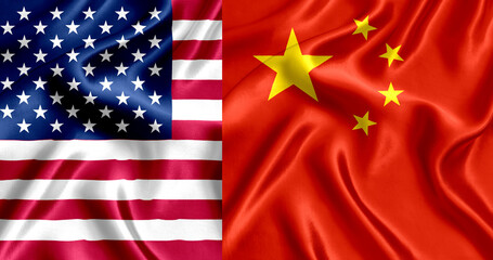 American and Chinese flags side by side.