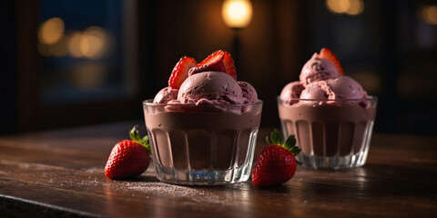 Summer Delight, Strawberry Ice Cream with Chocolate Sauce