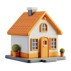 A small house with an orange roof and a white body isolated on transparent background