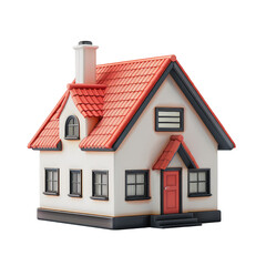 A small house with red roof isolated on transparent background