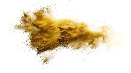 Obraz premium Gold powder, Fog or smoke color isolated transparent special effect. Abstract metallic dust explosion on white background. Powder blast