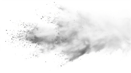 Gray explosion of fog or smoke vivid color isolated transparent. Abstract graphite dust explosion on white background. Airborne, allergies. Air quality.
