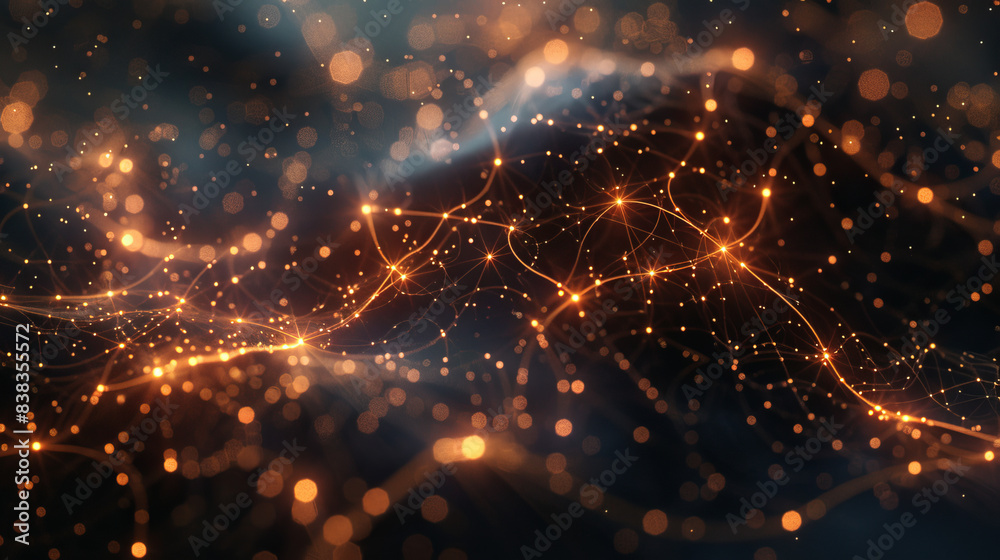 Poster an abstract representation of a neural network featuring glowing connections and nodes, symbolizing 