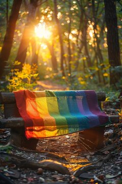 LGBTQ rainbow flag hang on chair in a safe space sharing experiences and offering mutual support