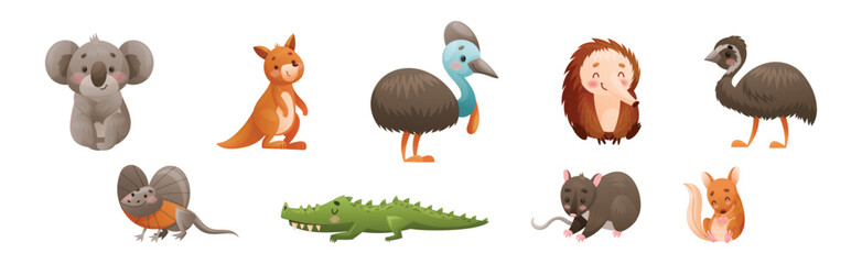 Cute Australian Animals and Endemic Fauna Vector Set