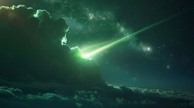 green meteor passing through the sky