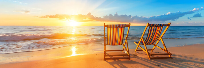 Deckchairs on Beach with Dramatic Sky
