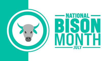 July is National Bison Month background template. Holiday concept. use to background, banner, placard, card, and poster design template with text inscription and standard color. vector illustration.
