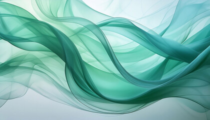 Abstract design of flowing wavy lines in green and teel ribbons fabric aesthetic continuous lines movements smooth effect.