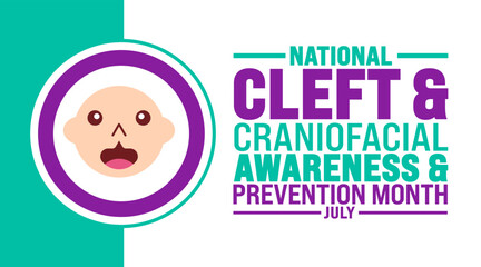 July is National Cleft and Craniofacial Awareness and Prevention Month background template. Holiday concept. use to background, banner, placard, card, and poster design template with text inscription