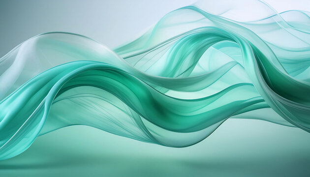 Abstract design of flowing wavy lines in green and teel ribbons fabric aesthetic continuous lines movements smooth effect.