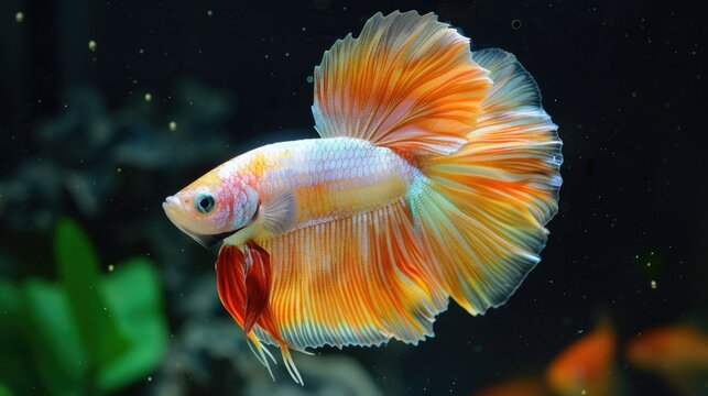 Radiant Betta Fish: Vivid Orange and White Scales Contrasting in the Dark