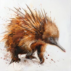 The echidna is painted with a brushstroke on a white background