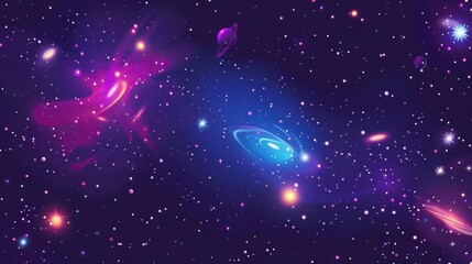 Galaxy cluster flat design front view astronomy theme animation vivid