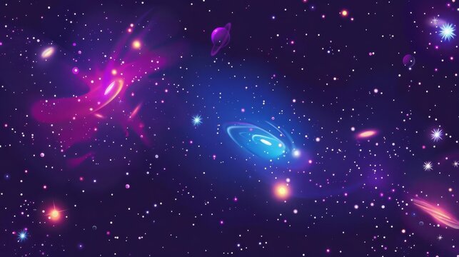 Galaxy cluster flat design front view astronomy theme animation vivid