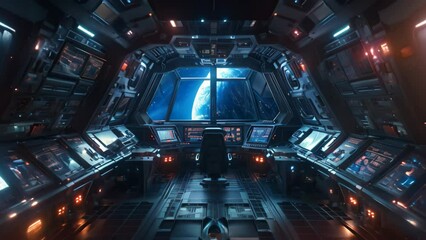 A sci-fi setting inside a space station featuring advanced control panels and futuristic technology, A space station interior with high-tech control panels and zero-gravity chambers - Powered by Adobe