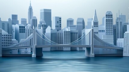 Fototapeta premium Paper cutout of a bridge, unity theme, cityscape background