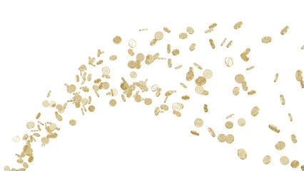 Jackpot or win concept. Fountain of coins on isolated background.