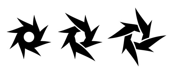 Swirl black icon set. Modern abstract icons or logo. Geometric shapes for design. Vector illustration isolated on white background.