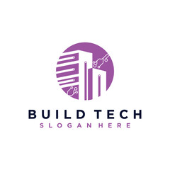 Vector building logo with technology concept premium vector