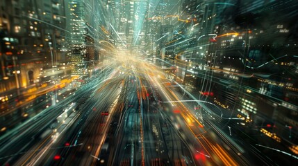 Obraz premium Bits of information data traveling in high speed