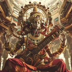 Fototapeta premium The sci-fi cyborg god Saraswati.