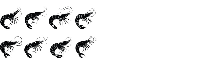 set of shrimp silhouette vector