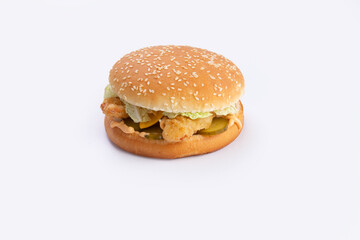 Burger with chicken strips and salad.