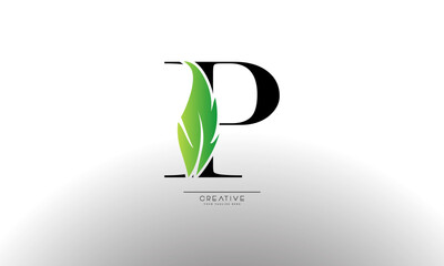 Letter P eco leaf logo icon design template elements. Vector color sign
