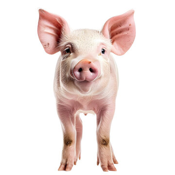 Domestic Pig Portrait on transparent Background,Front View Realistic Detail