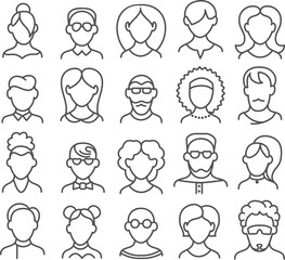 Woman and man face line icons