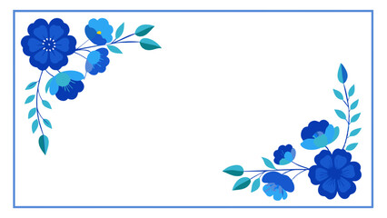 charming blue floral corner border with blue flowers and green leaves on one side